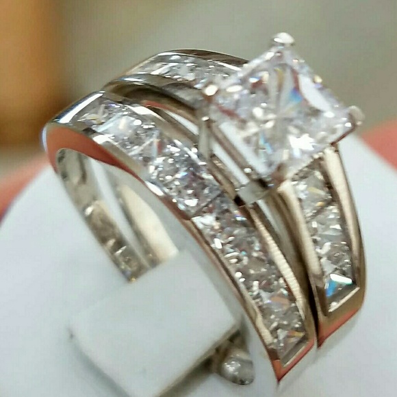 14K White Gold Engagement Ring 2pc Set - Picture 6 of 7