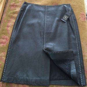 INC Leather skirt below knee white thread accent