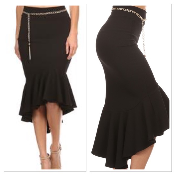 Black Mermaid Style Ruffle Skirt SK-16 - Picture 3 of 5