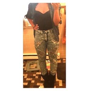 Distressed acid washed jeans