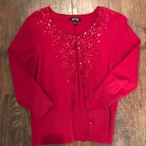 Apt. 9 Holiday red sparkle sweater cardigan