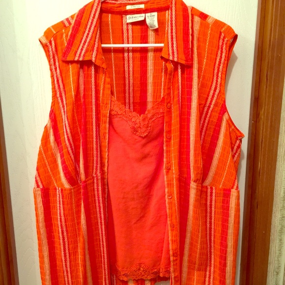 Plus size 1X sleeveless 2 piece orange tank - Picture 1 of 2