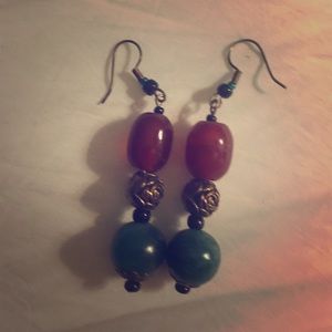 Amber malachite drop earrings