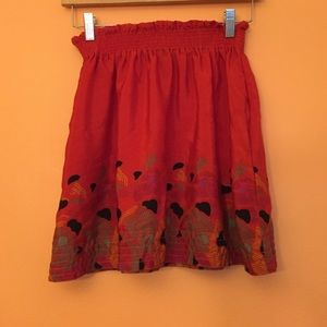 Orange stretchy waist silk skirt