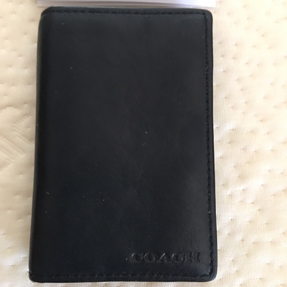 EUC black leather Coach card case