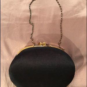 Antique Black Satin Evening Bag