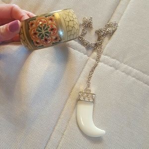 Italian horn necklace and gold painted cuff.