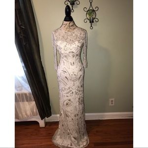 Monique Lhuillier - white beaded long sleeve gown