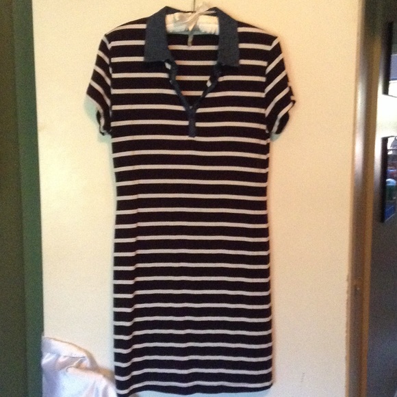 Navy and white striped denim mini dress