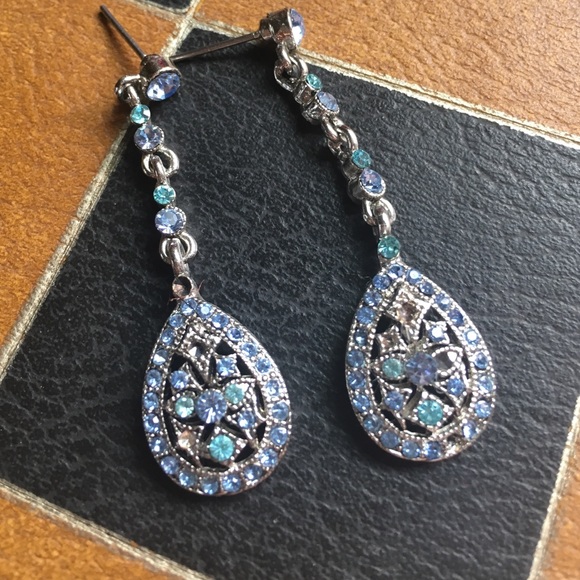 Silver/Turquoise vintage crystal wedding earrings