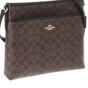 Coach Signature Crossbody File Bag Brown/ Black