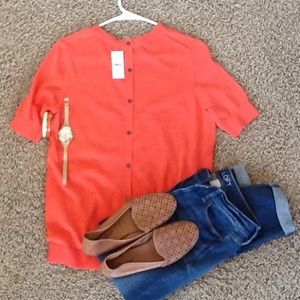 LOFT Orange Button-Back Sweater, size Med