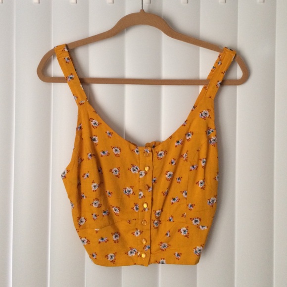 Mustard Yellow & Floral Crop Top