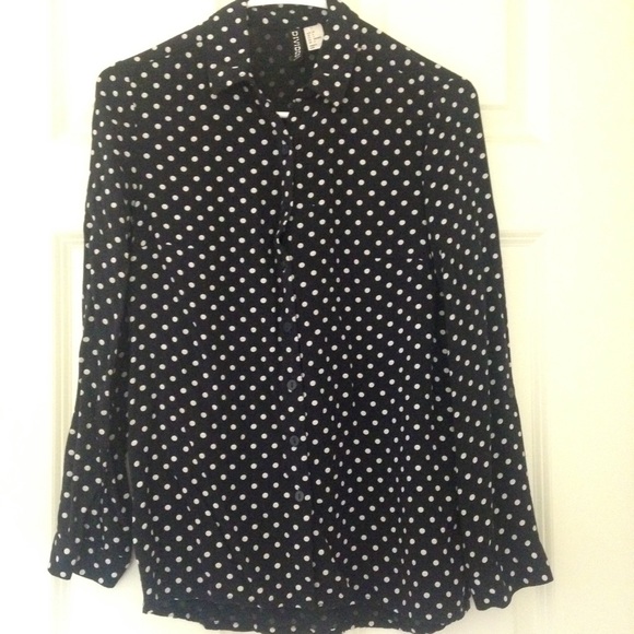 H&M blue and white polka dot blouse - Picture 1 of 3