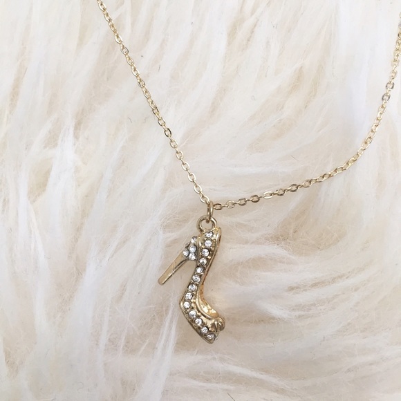 New! Gold Rhinestone Shoe Pendant Necklace