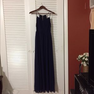 Navy Blue floor length dress with side cut outs