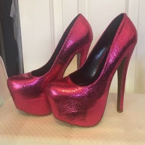 Hot pink extra high dancer platform pumps