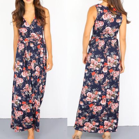NWOT Black & Red Floral Maxi Dress