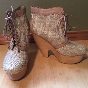 Lacey lace up booties with wood heel