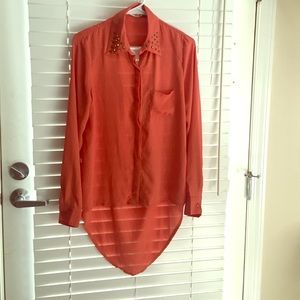 Rust colored blouse with gold studs & detail back