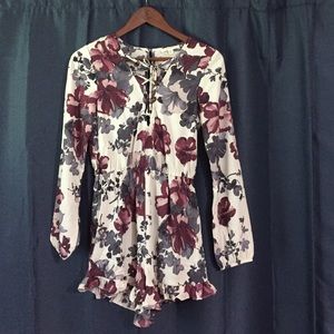 NWT Front lace up Floral Romper with open back