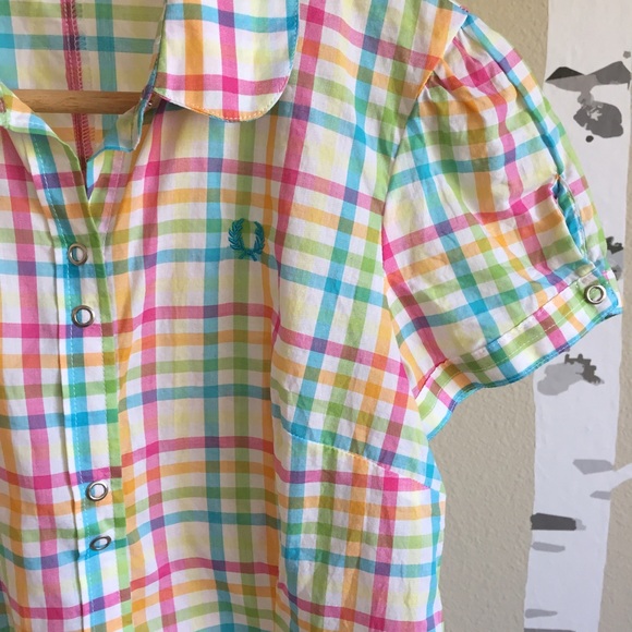 Price⬇️! Fred Perry Gingham Neon Snap Button Top
