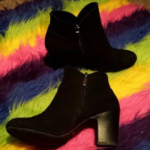 Black suede high heels ankle boots
