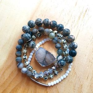Gemstone Stretchy Druzy beaded bracelet stack