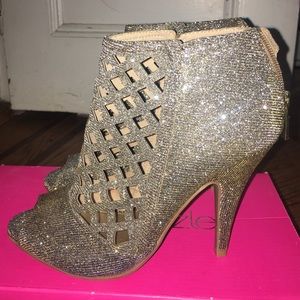 Cut Out Gold and Silver Peep Toe Heels