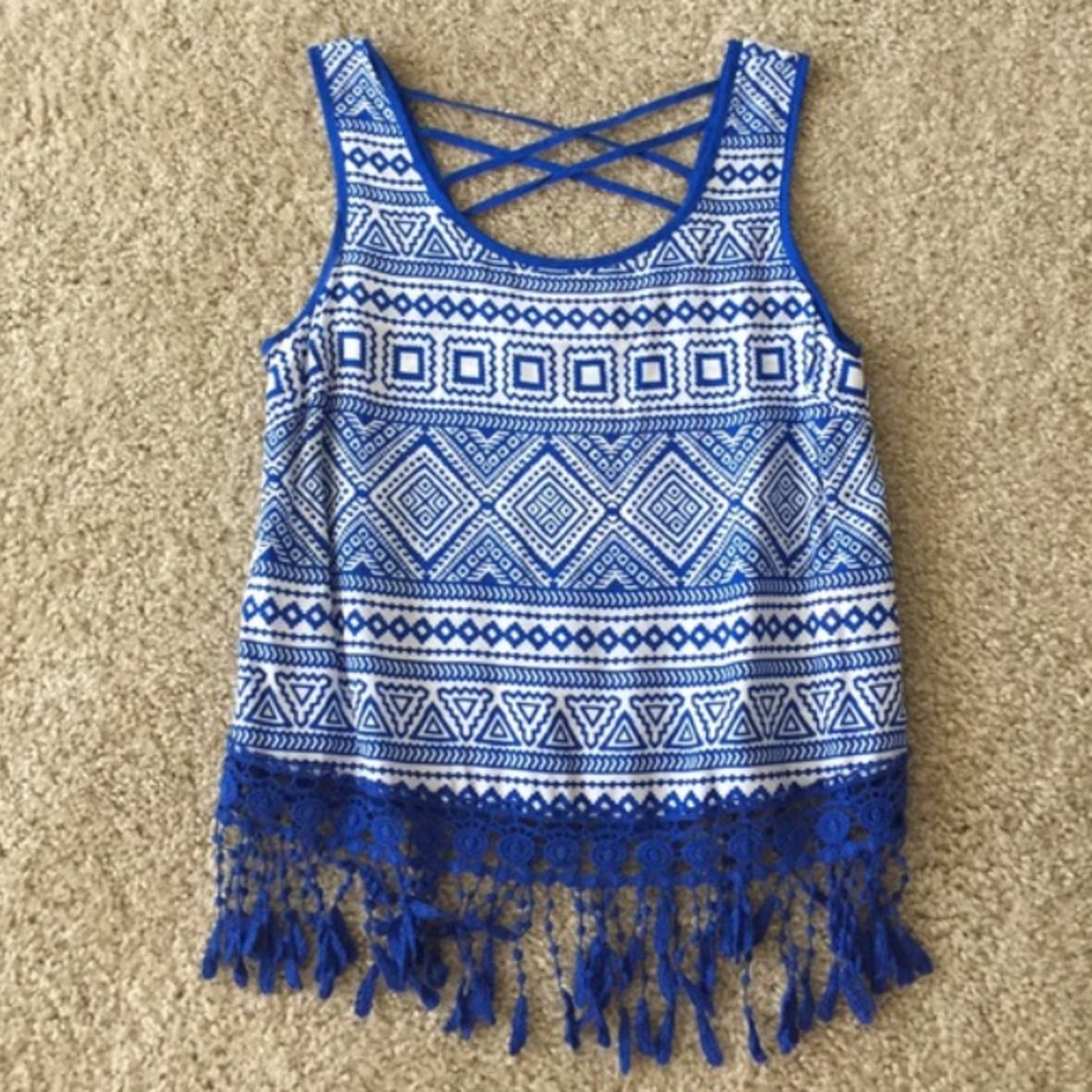NEW Aztec Design Sleeveless Top with Fringe