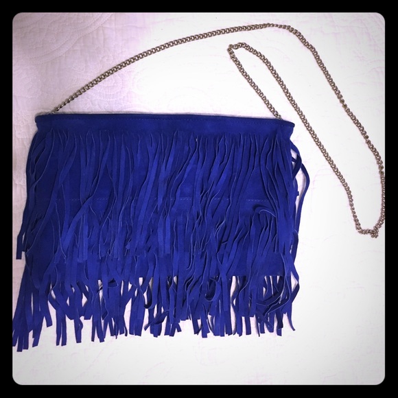 Possé Cobalt Blue Fringed suede purse/clutch