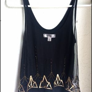 Black Embroidered Tank Top