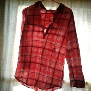 Pink flannel half button shirt