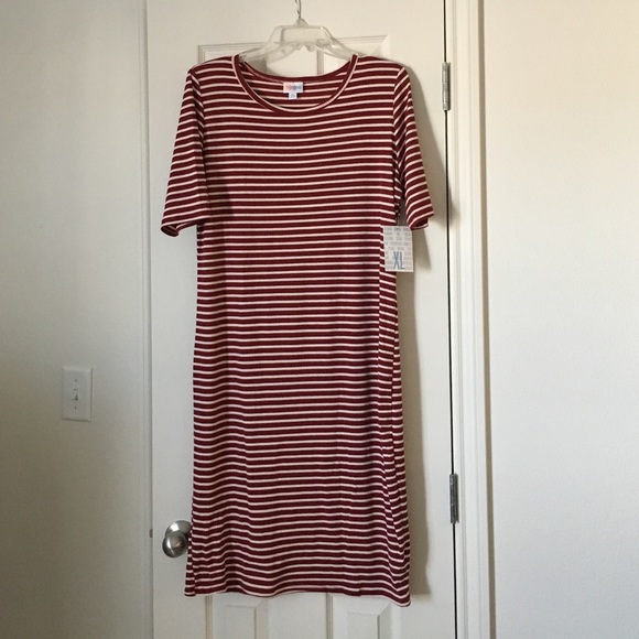LuLaRoe Julia dress XL maroon and white stripes
