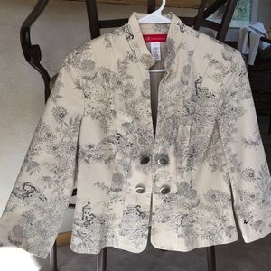 Anne Klein cream silk blazer with oriental flair