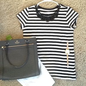 LOFT Black/Cream Striped Top, size Med