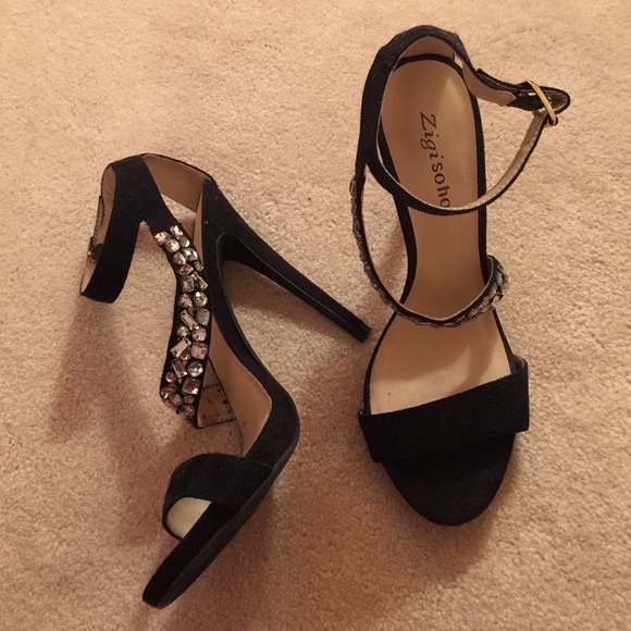 Zigi Soho Black Strappy Crystal Heels