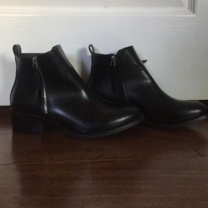 Black faux leather booties