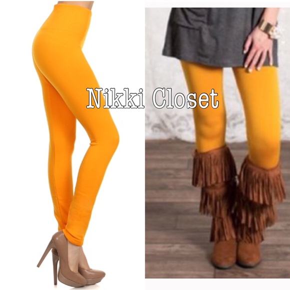 Mustard high waist leggings fleece lined OS - Picture 2 of 2