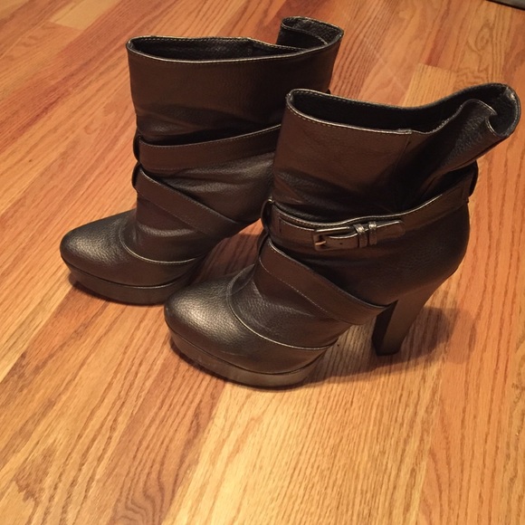 bronze bootie heels