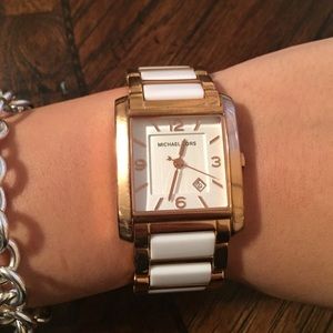 Rose gold and white MK watch