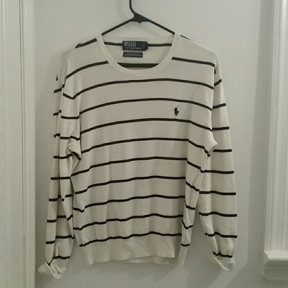 Navy and White Strip Crew Neck Sweater