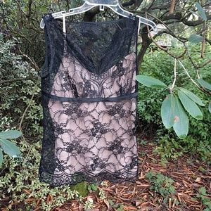 Perfect Black lace top w/beige camisole.