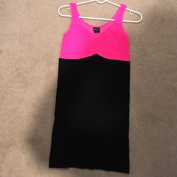Hot pink and black tight ribbed dress