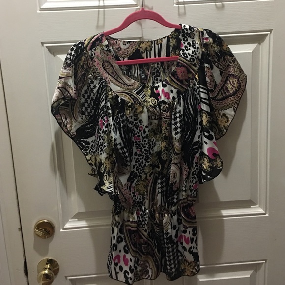Silky colorful print blouse