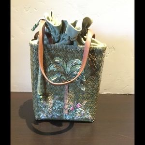 Embroidered Straw Handbag