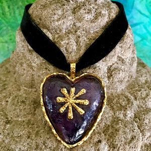 Haute Paris Black Velvet Purple Heart Choker