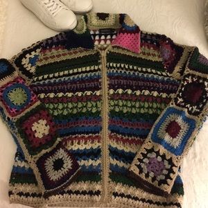 One of a kind crochet zip cardigan