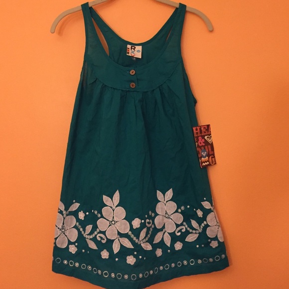 Roxy teal size small floral embroidered tunic