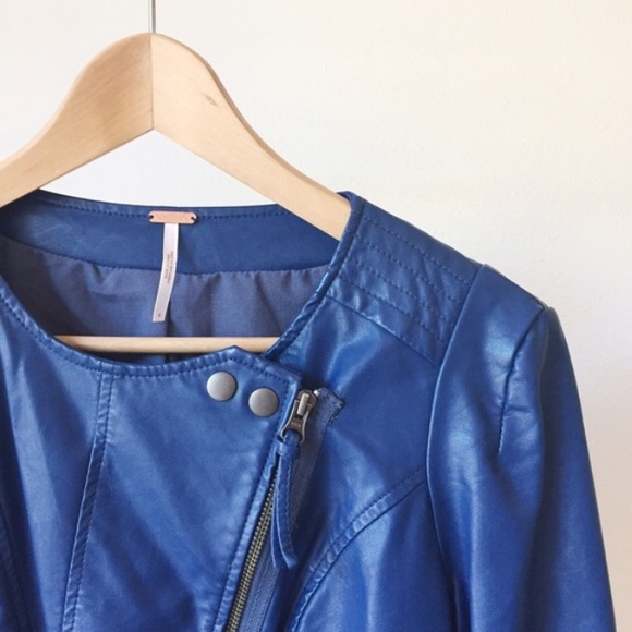Free People Collarless Moto Jacket in blue - Picture 2 of 3